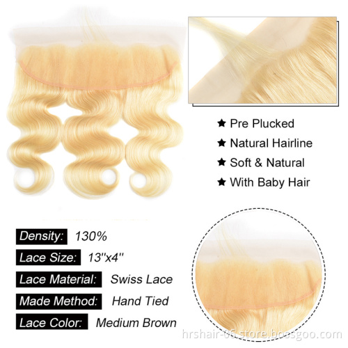 Blonde Human Hair Lace Frontal Natural Hairline Ear To Ear Lace Frontal Brazilian Hair Bundles With Transparent Lace